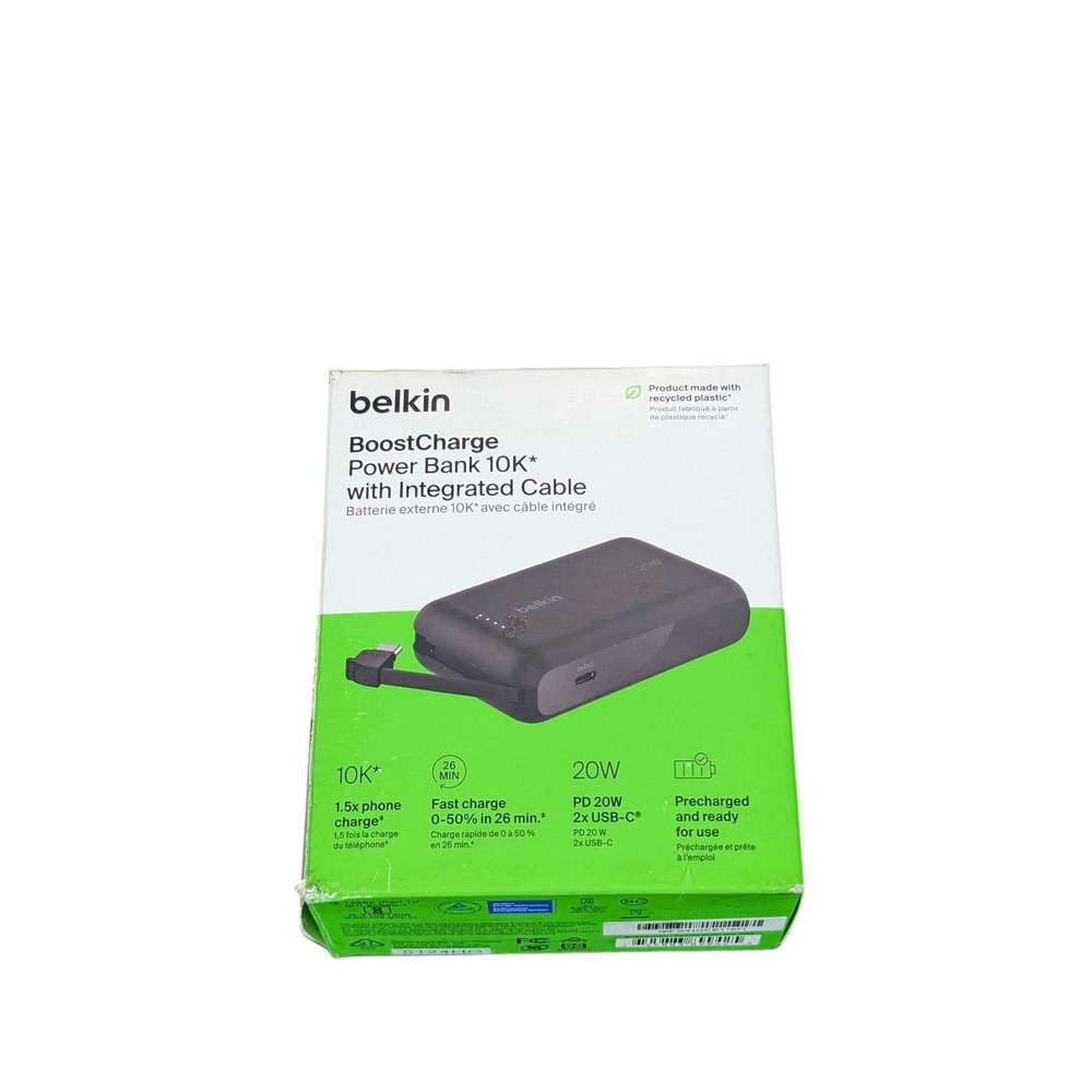 Aa2U Belkin BoostCharge Power Bank 10K Wth Integrated USB-C Cable BPB021 Black